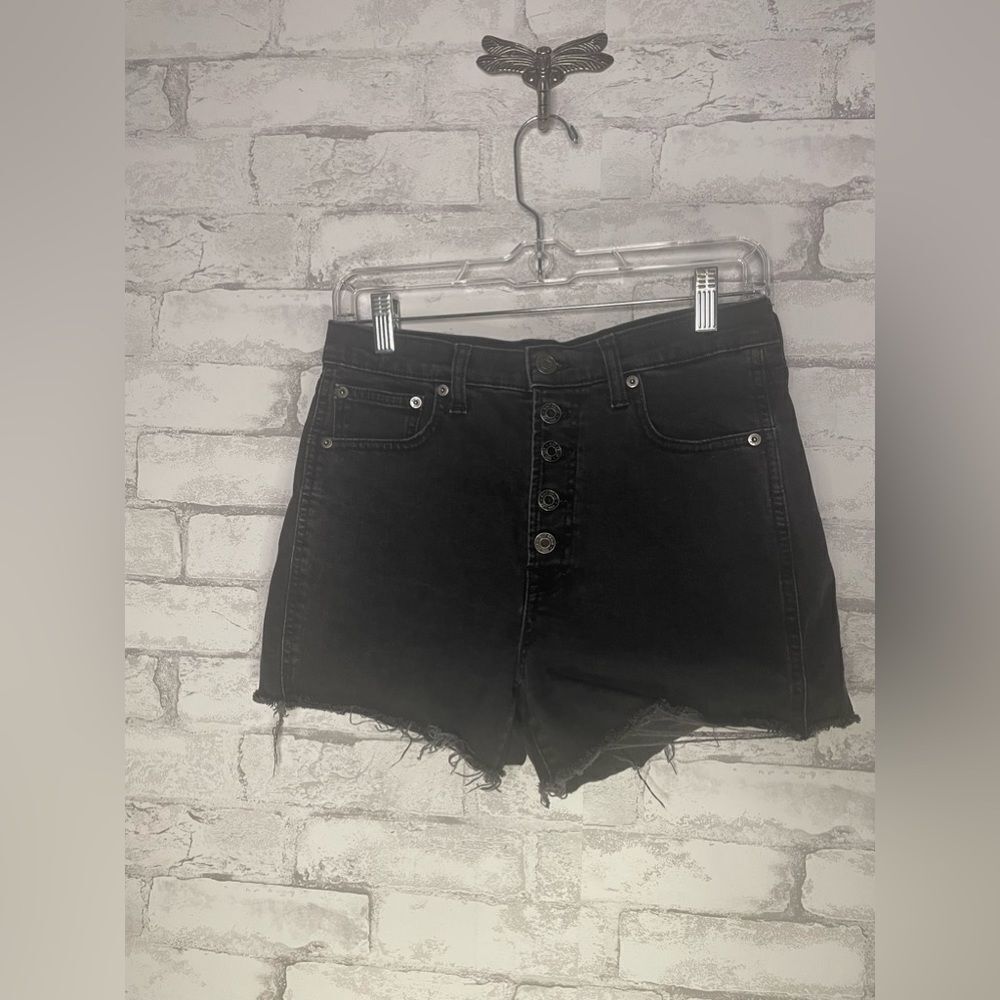 GAP Distressed Hem 3 1/2 inch Dark wash denim button closure shorts